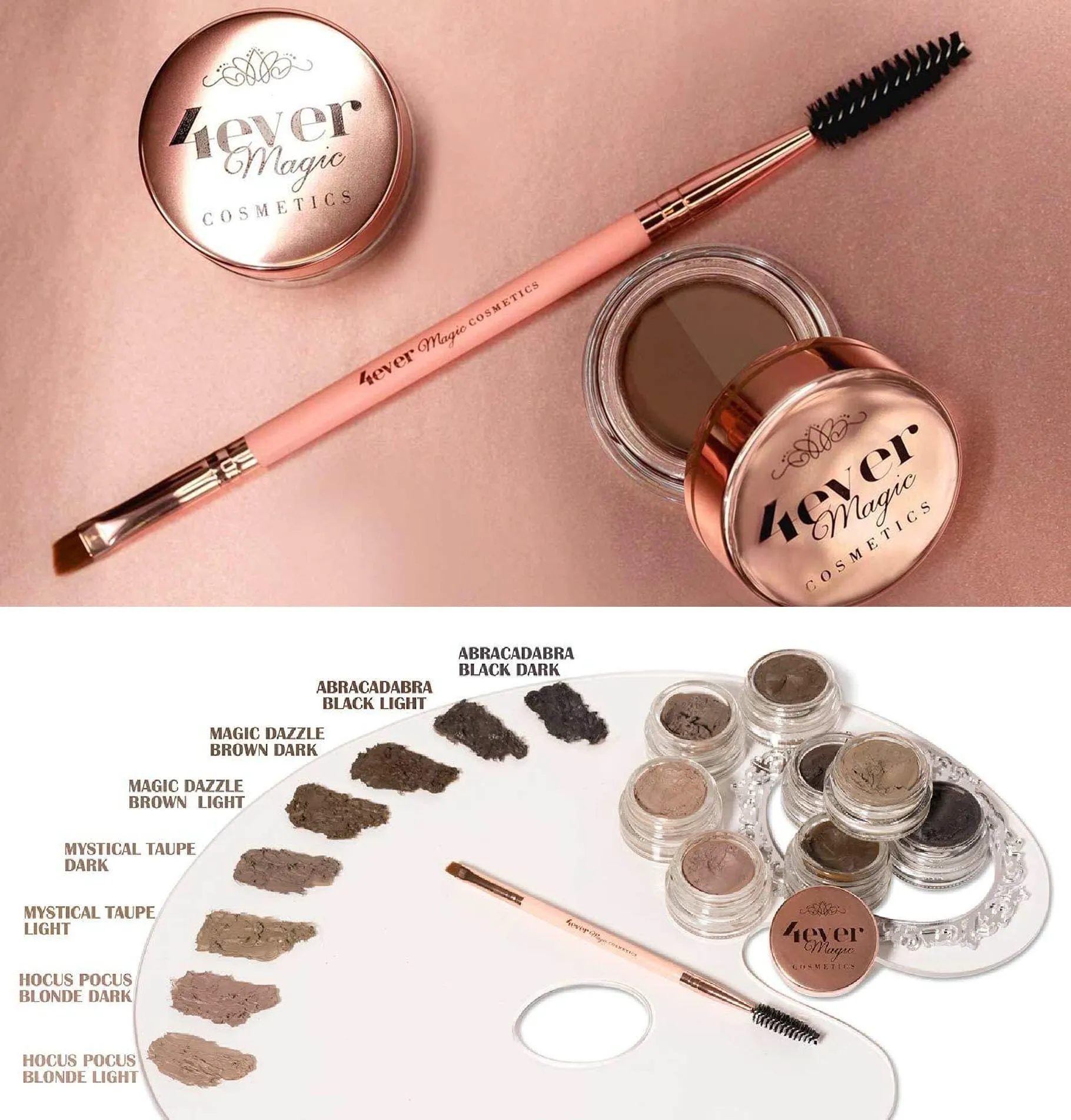 4ever Magic Cometics Double Shade Seductive Eyebrow Gel (0.14oz) - Cruelty Free & Vegan - Smudge Free - Enriched with Castor Oil - Long Lasting - Water Resistant - Made in USA (Magic Dazzle Brown)