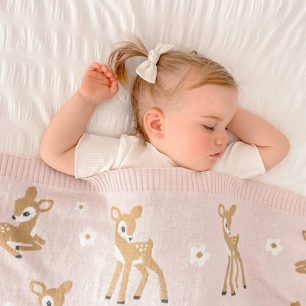 Living Textiles | 100% Cotton Whimsical Blush Fawn Baby Blanket