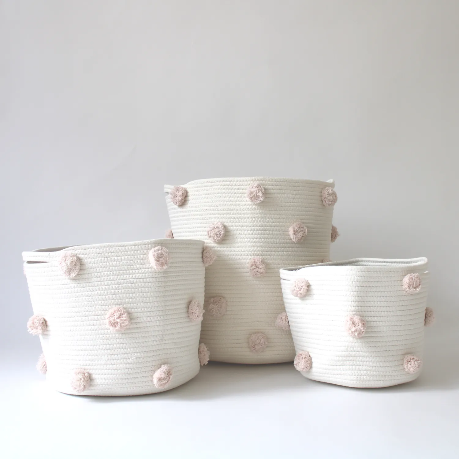 Set of 2 - Blush Pom Basket - Medium